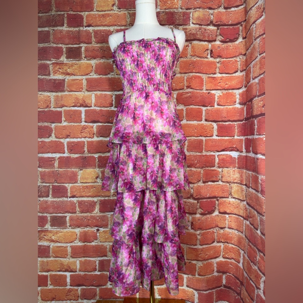 Lucy Paris Floral Pink and Purple Spaghetti Strap Dress Size XS‎ Coquette boho